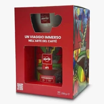 Ajándékcsomag CAFFÉ PERTÉ Art of Coffee őrölt kávé hengerben 250 g + csésze szett