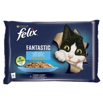 Állateledel alutasakos FELIX Fantastic macskáknak lazac-lepényhal aszpikban 4x85 g