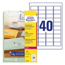 Etikett AVERY L4770-25 45,7x25,4 mm átlátszó 1000 címke/doboz 25 ív/doboz Etikett AVERY L4770-25 45,7x25,4 mm átlátszó 1000 címke/doboz 25 ív/doboz