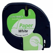 Feliratozó szalag DYMO LetraTag 12mm x 4m papír fehér alapon fekete írásszín Feliratozó szalag DYMO LetraTag 12mm x 4m papír fehér alapon fekete írásszín