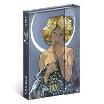 Határidőnapló mágnessel záródó REALSYSTEM 110x160mm heti sárga lapos Alphonse Mucha 2026.