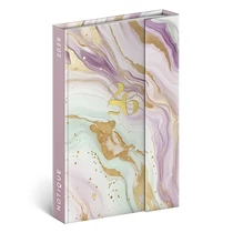 Határidőnapló mágnessel záródó REALSYSTEM 110x160mm heti sárga lapos Pink marble 2026.