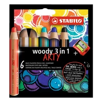 Színes ceruza STABILO Woody Arty 3in1 hengeres vastag 6 darabos