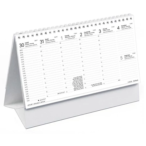 Asztali naptár kép nélküli TOPTIMER T055 álló fehér lapos papír táblás 2026.