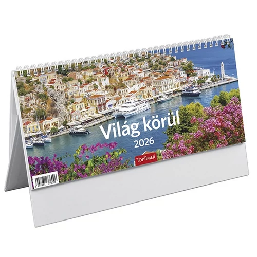Asztali naptár képes TOPTIMER T063 álló fehér lapos Világ körül 2026.