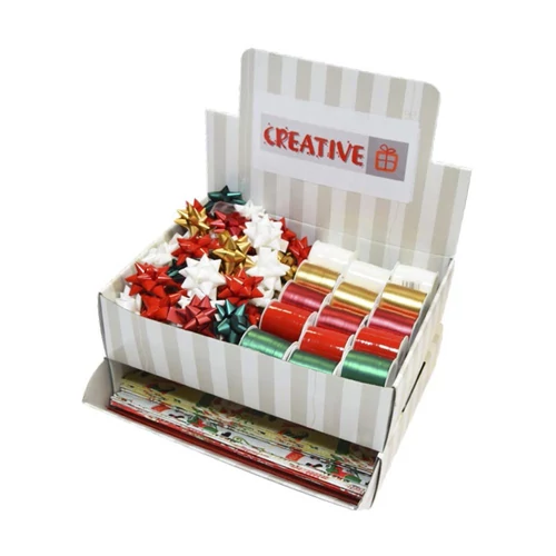 Díszcsomagoló CREATIVE szett karácsonyi mintás öntapadós csillag, kötöző, papír