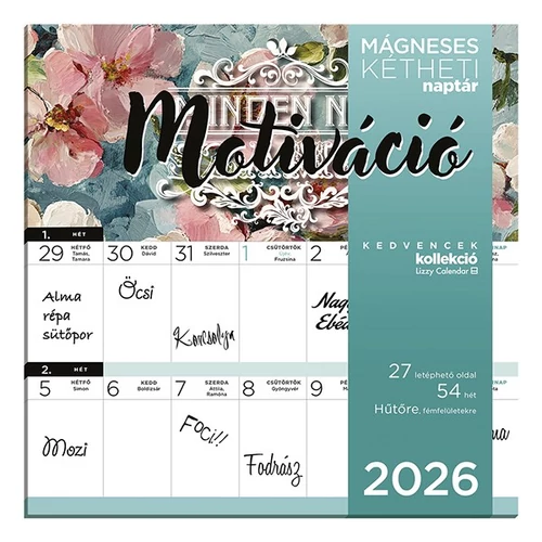 Falinaptár mágneses LIZZY CARD 220x220mm 2 hetes Motiváció 2026.