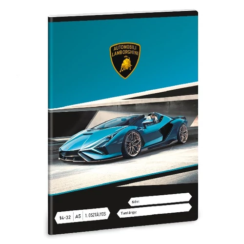 Füzet vonalas ARS UNA A/5 32 lapos 14-32 1. osztályos Lamborghini türkiz