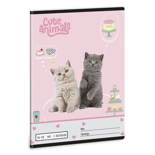 Füzet vonalas ARS UNA A/5 32 lapos 16-32 2.osztályos Cute Animals-Aussie 5532