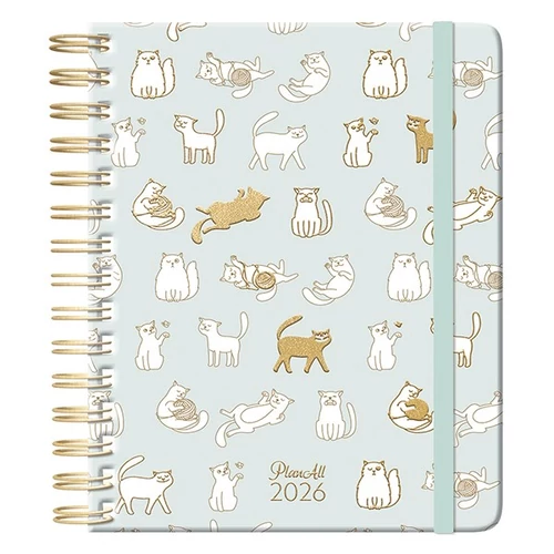 Határidőnapló PLANALL Classic B/5 heti spirálos keményfedelű gumis Kitty 2026.