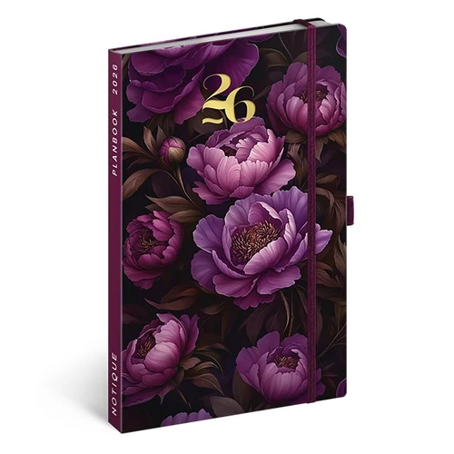 Határidőnapló REALSYSTEM 130x210 mm 2 hét oldalpáronként sárga lapos Purple flowers 2026.