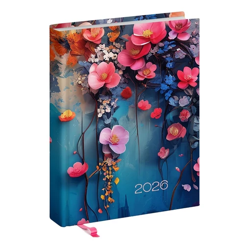 Határidőnapló REALSYSTEM Librobello "Hölgyeknek" B/6 napi fehér lapos 3D lakk Floral 2026.