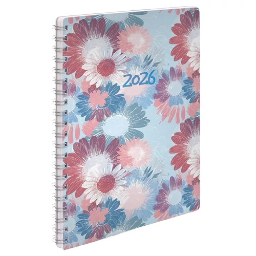 Határidőnapló REALSYSTEM SP1 spirál A/5 heti fehér lapos virágok 2026.