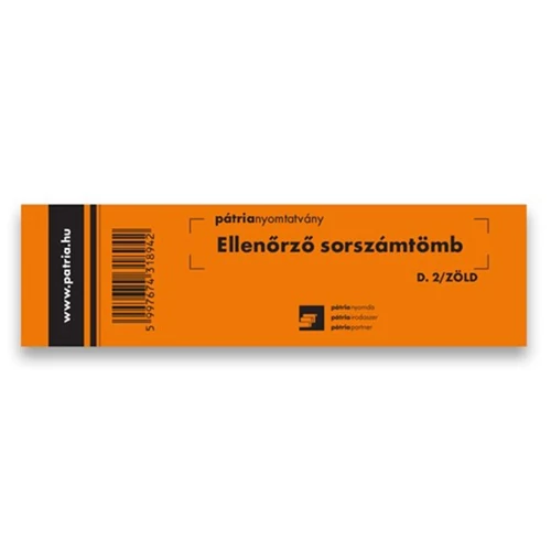 Nyomtatvány ellenőrző sorszámtömb PÁTRIA D2 100 lapos 146x40 mm zöld