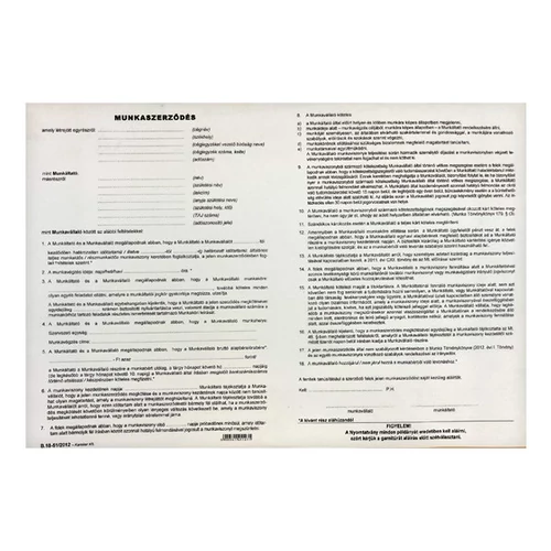 Nyomtatvány munkaszerződés A/3 3 lapos ÚJ