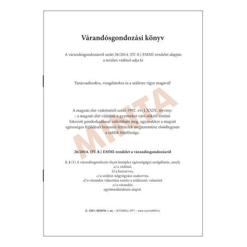 Nyomtatvány várandósgondozási könyv PÁTRIA