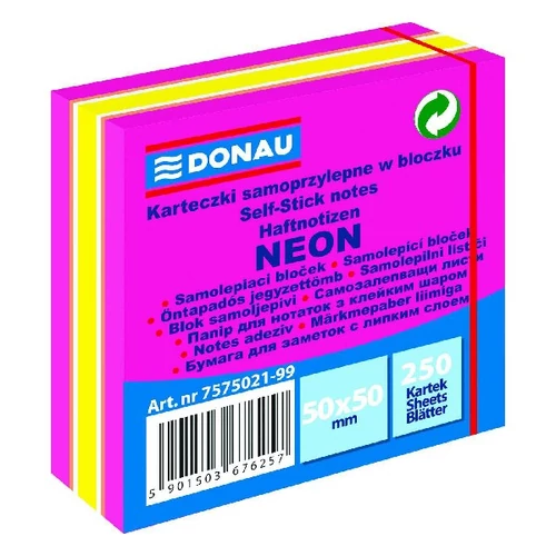 Öntapadós jegyzettömb DONAU 50x50 mm 250 lap vegyes neon színek rózsaszín