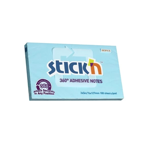 Öntapadós jegyzettömb STICK`N 76x127mm 360°-ban tapadó kék 100 lap