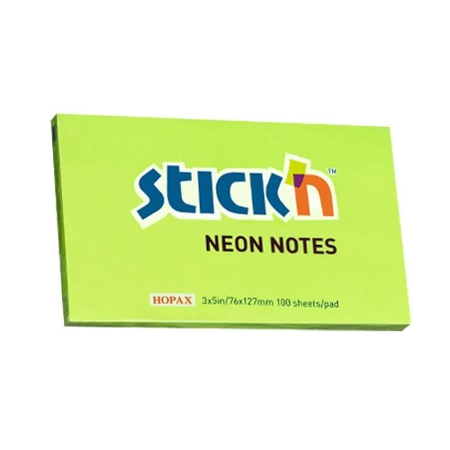 Öntapadós jegyzettömb STICK`N 76x127mm neon zöld 100 lap