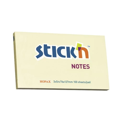 Öntapadós jegyzettömb STICK`N 76x127mm pasztell sárga 100 lap