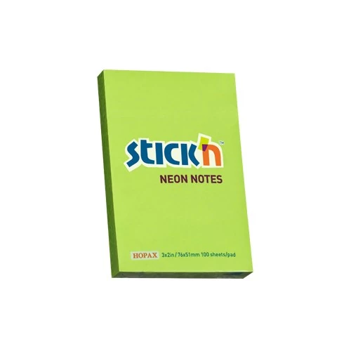 Öntapadós jegyzettömb STICK`N 76x51mm neon zöld 100 lap