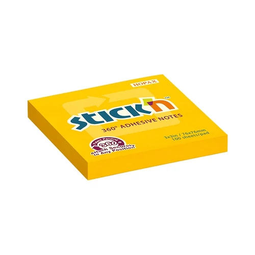 Öntapadós jegyzettömb STICK`N 76x76mm 360°-ban tapadó narancs 100 lap
