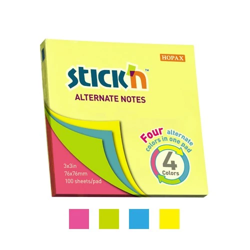 Öntapadós jegyzettömb STICK`N 76x76mm neon mix 100 lap