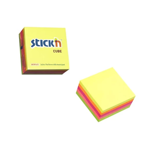 Öntapadós jegyzettömb STICK`N 76x76mm neon mix 400 lap