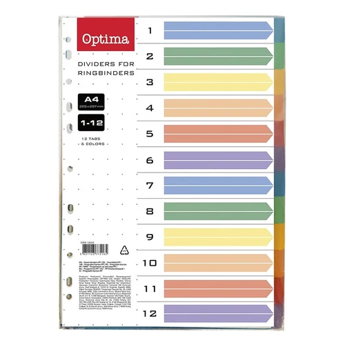 Regiszter OPTIMA A/4 műanyag 12 színű