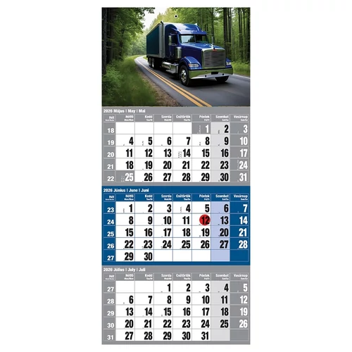Speditőr naptár REALSYSTEM 1 tömbös 3 havi kék Kamion 2026.