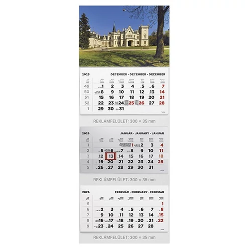 Speditőr naptár TOPTIMER T070 3 tömbös 3 havi Kastély 2026.