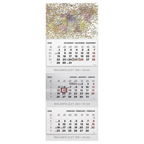 Speditőr naptár TOPTIMER T070 3 tömbös 3 havi Magyarország 2026.