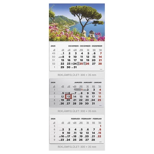 Speditőr naptár TOPTIMER T070 3 tömbös 3 havi Táj 2026.