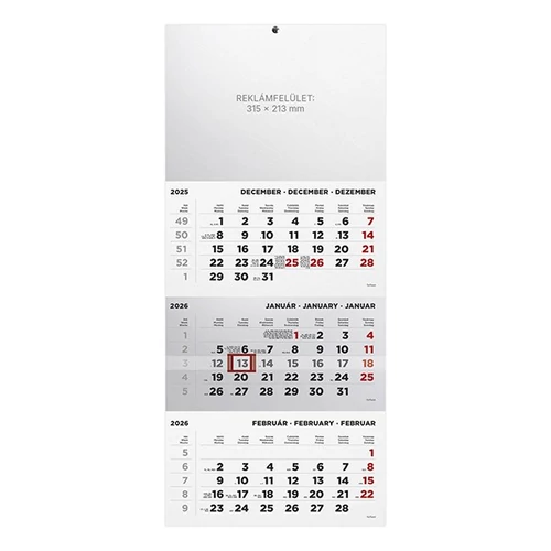 Speditőr naptár TOPTIMER T072 1 tömbös 3 havi üres fejrész 2026.