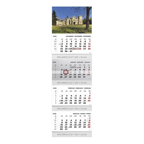 Speditőr naptár TOPTIMER T073 4 tömbös 4 havi Kastély 2026.