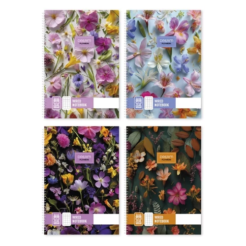Spirálfüzet sima Dream Flowers A/5 70 lapos vegyes minták
