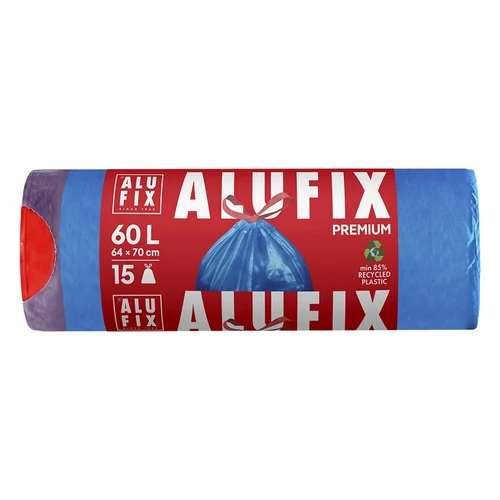 Szemeteszsák ALUFIX 60L 26 mikronos zárószalaggal kék 15 darabos