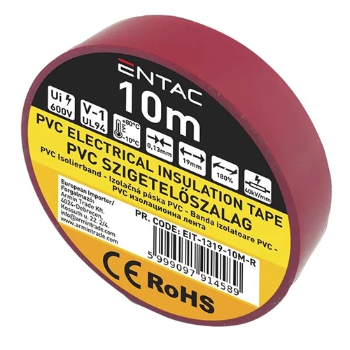 Szigetelőszalag ENTAC 19mmx10m piros