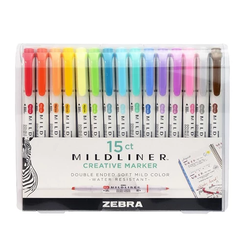 Szövegkiemelő készlet kétvégű ZEBRA Mildliner Cool&Refined, Fluorescent, Warm 1,4-4,0 mm 15 darabos