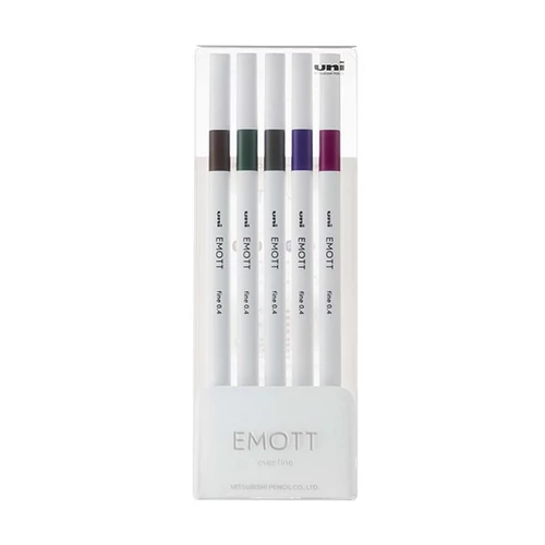 Tűfilc UNI EMOTT 5 darabos 0,4mm (sötétbarna, khaki,  szürke, lila, ametiszt)